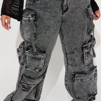 Millie Non Stretch Ripped Cargo Jeans - Acid Wash Black