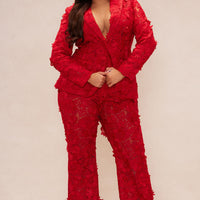 Denise Embroidered Blazer - Red