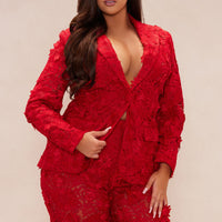 Denise Embroidered Blazer - Red