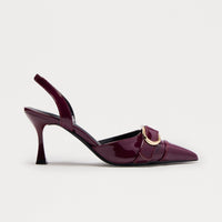 Alexa Buckle Slingback Pumps - Burgundy