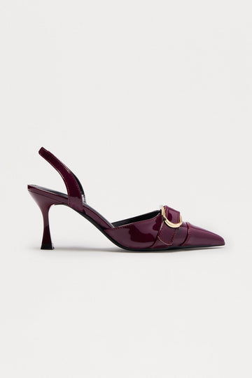 Alexa Buckle Slingback Pumps - Burgundy