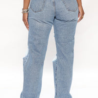Seeking Thrills Shredded Straight Leg Jeans - Medium Wash