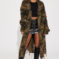 Camo Girl Trench Coat - Olive/combo