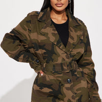 Camo Girl Trench Coat - Olive/combo