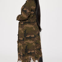 Camo Girl Trench Coat - Olive/combo