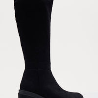 Attached Faux Suede Boots - Black
