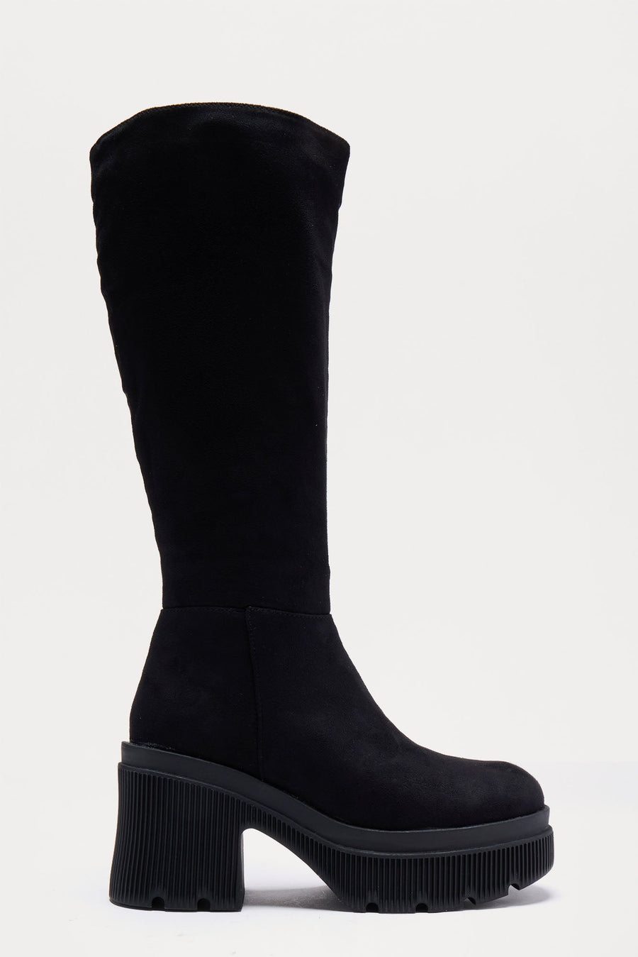 Attached Faux Suede Boots - Black