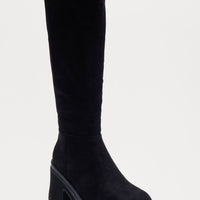 Attached Faux Suede Boots - Black