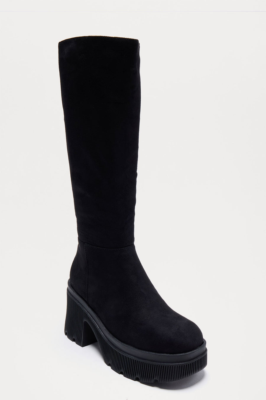 Attached Faux Suede Boots - Black