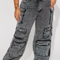 Billie Low Slung Cargo Jeans - Acid Wash Black