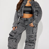 Billie Low Slung Cargo Jeans - Acid Wash Black