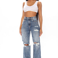 Go Off Boyfriend Distressed Jeans - Medium Blue Wash