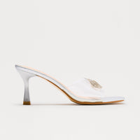 Ave Rhinestone Bow Mules - Silver