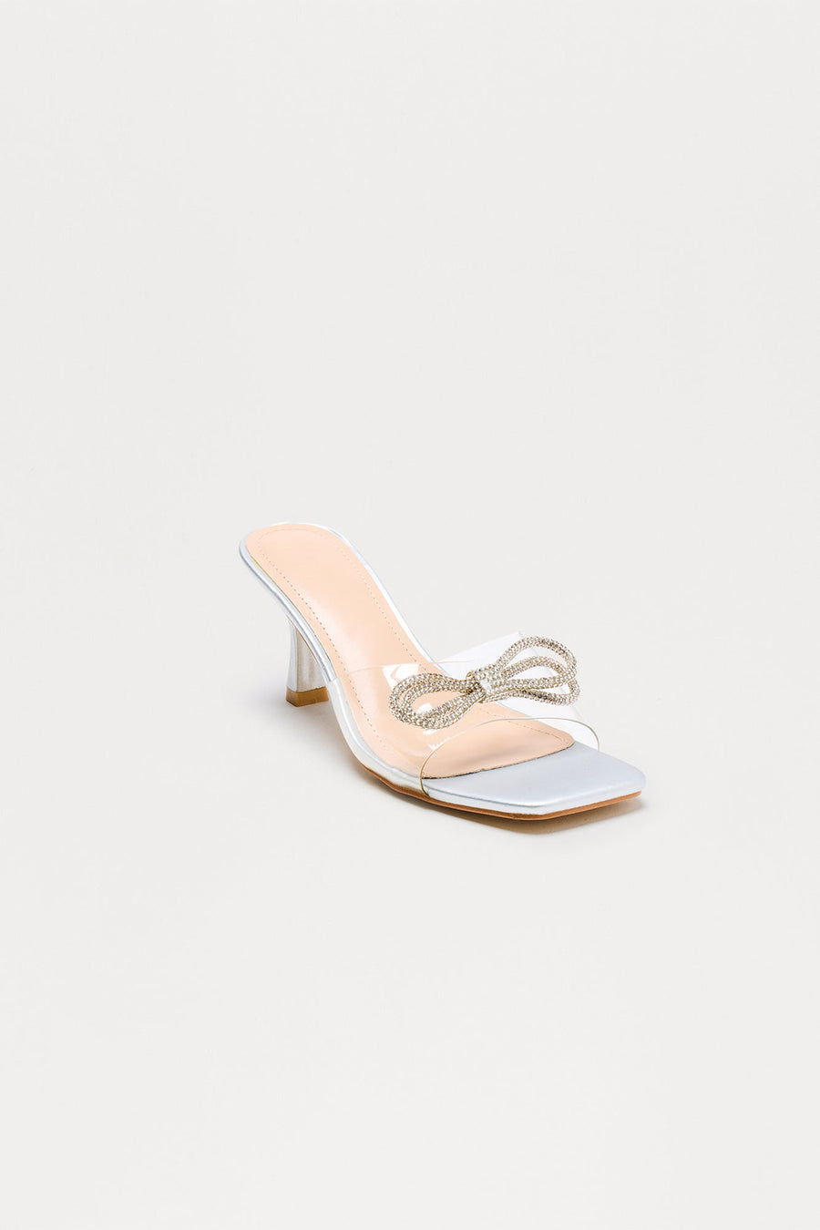 Ave Rhinestone Bow Mules - Silver