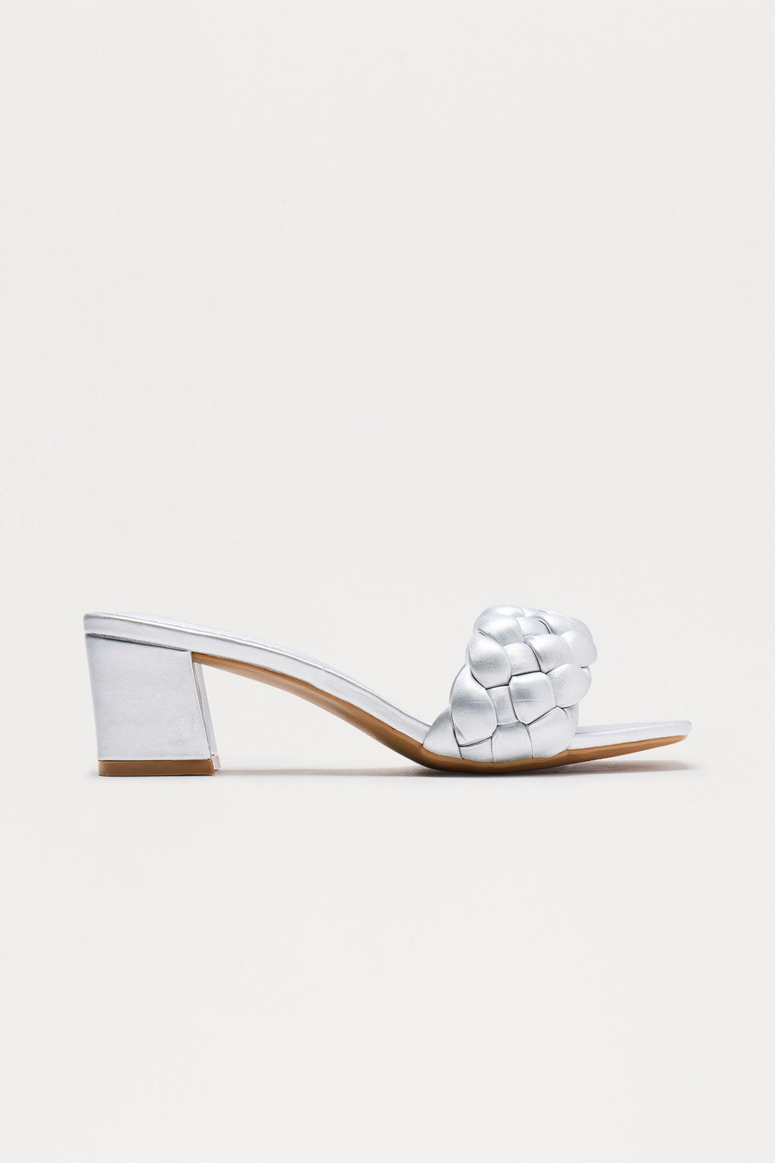 Aya Braided Strap Mules - Silver