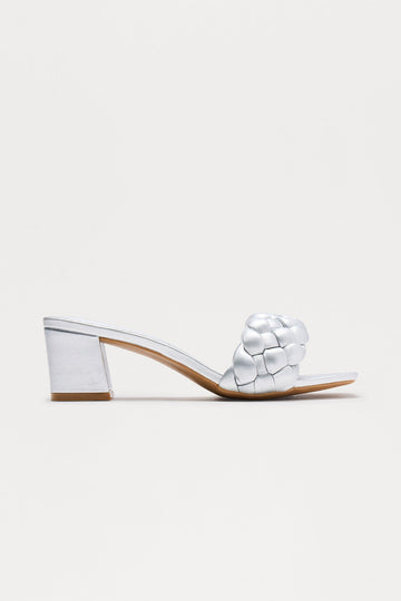 Aya Braided Strap Mules - Silver