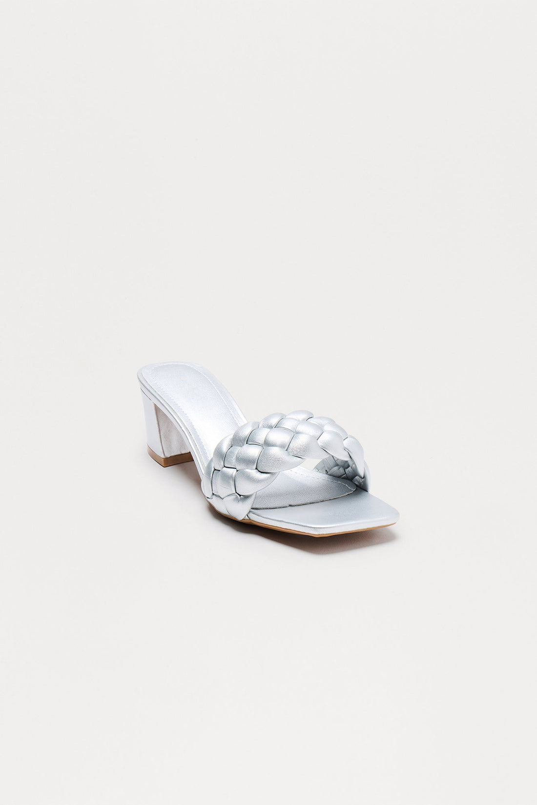 Aya Braided Strap Mules - Silver