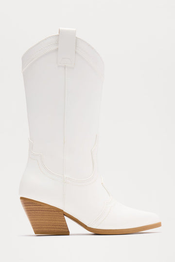 Alabama Faux Leather Cowboy Boots - White