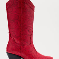 Alabama Faux Leather Cowboy Boots - Red