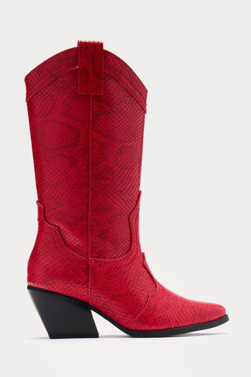 Alabama Faux Leather Cowboy Boots - Red
