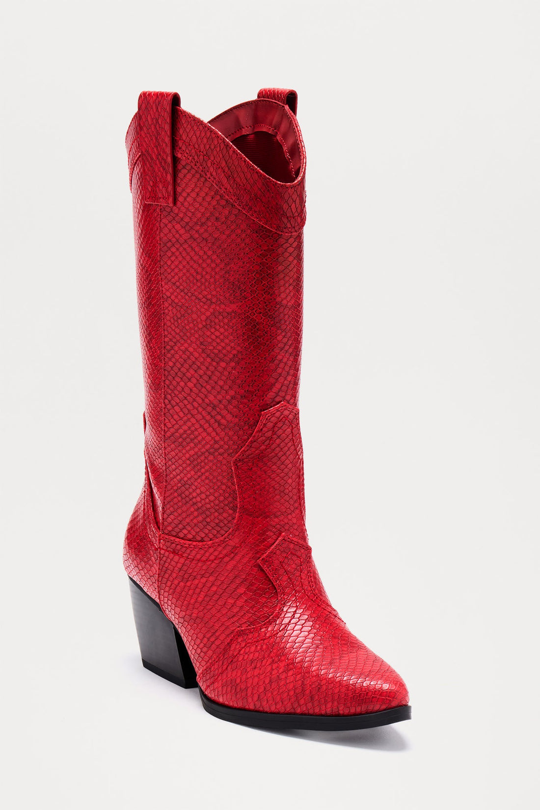 Alabama Faux Leather Cowboy Boots - Red