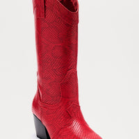 Alabama Faux Leather Cowboy Boots - Red