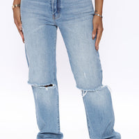 As You Please Ripped Straight Leg Jeans - Light Blue Wash