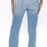 As You Please Ripped Straight Leg Jeans - Light Blue Wash