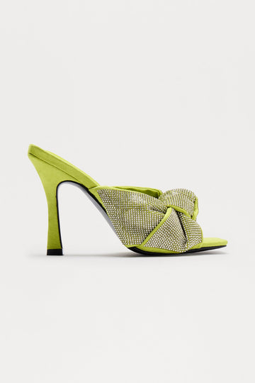 Bellini Rhinestone Knot Mules - Lime
