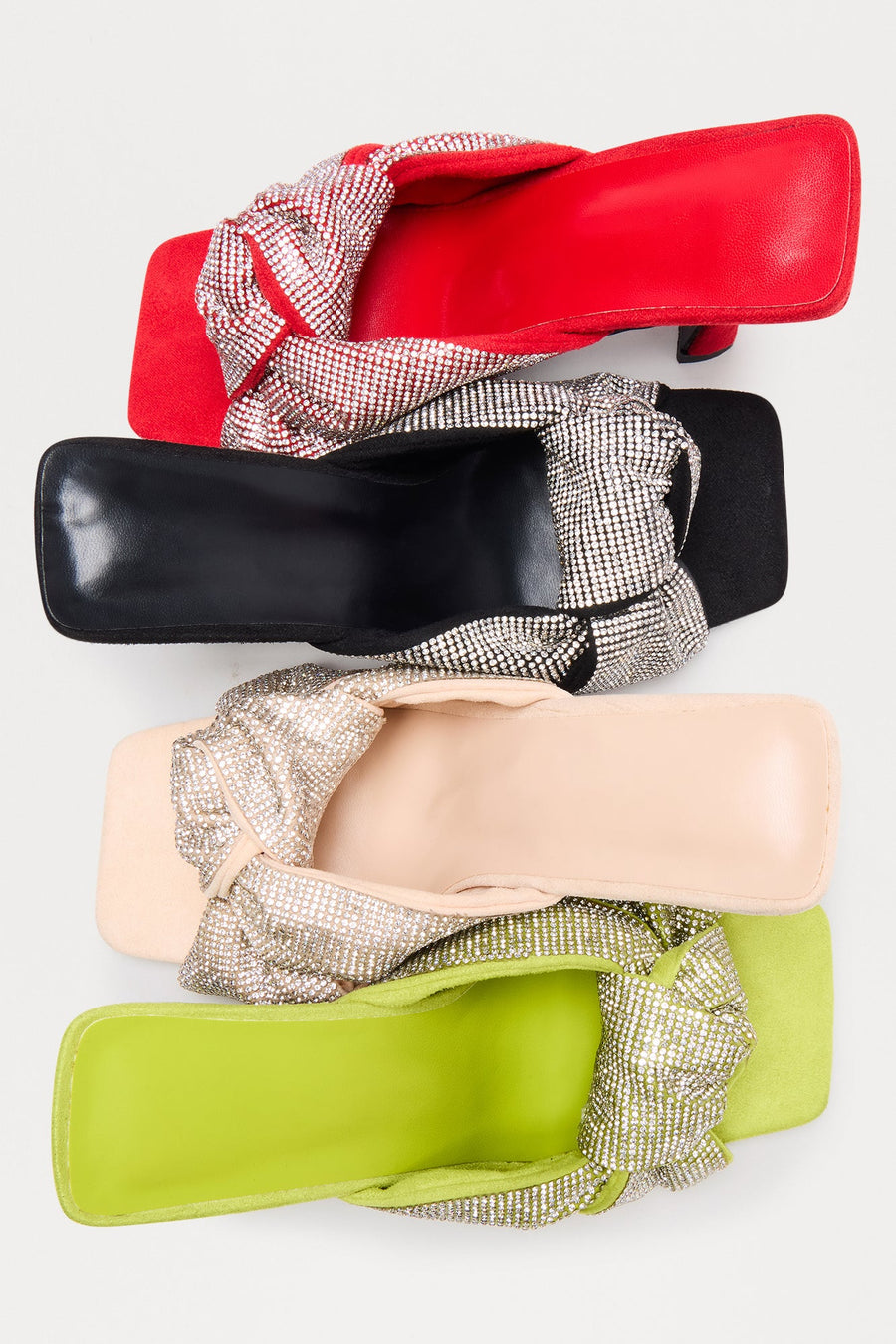 Bellini Rhinestone Knot Mules - Lime