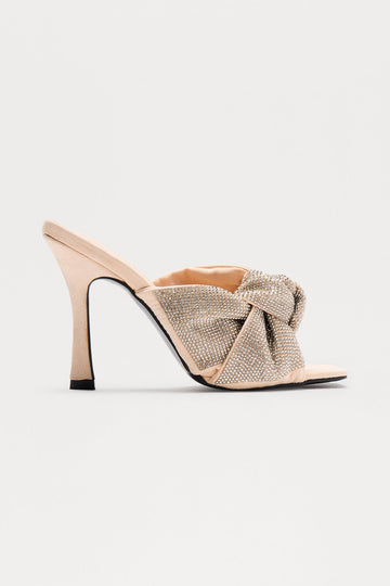 Bellini Rhinestone Knot Mules - Nude