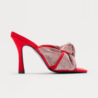 Bellini Rhinestone Knot Mules - Red
