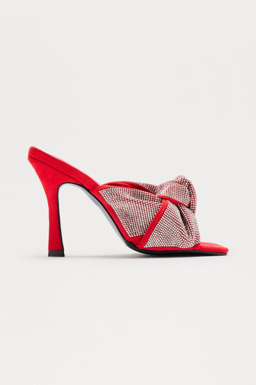 Bellini Rhinestone Knot Mules - Red