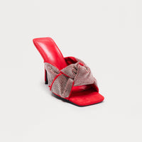 Bellini Rhinestone Knot Mules - Red