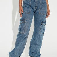 Tall Don't You Worry Wide Leg Cargo Jeans - Medium Blue Wash