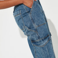 Tall Don't You Worry Wide Leg Cargo Jeans - Medium Blue Wash