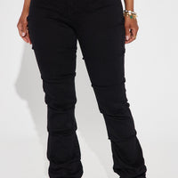 See Me High Rise Stacked Straight Leg Jeans - Black