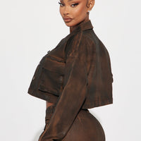 Taking Control Cropped Trucker Jacket - Chocolate