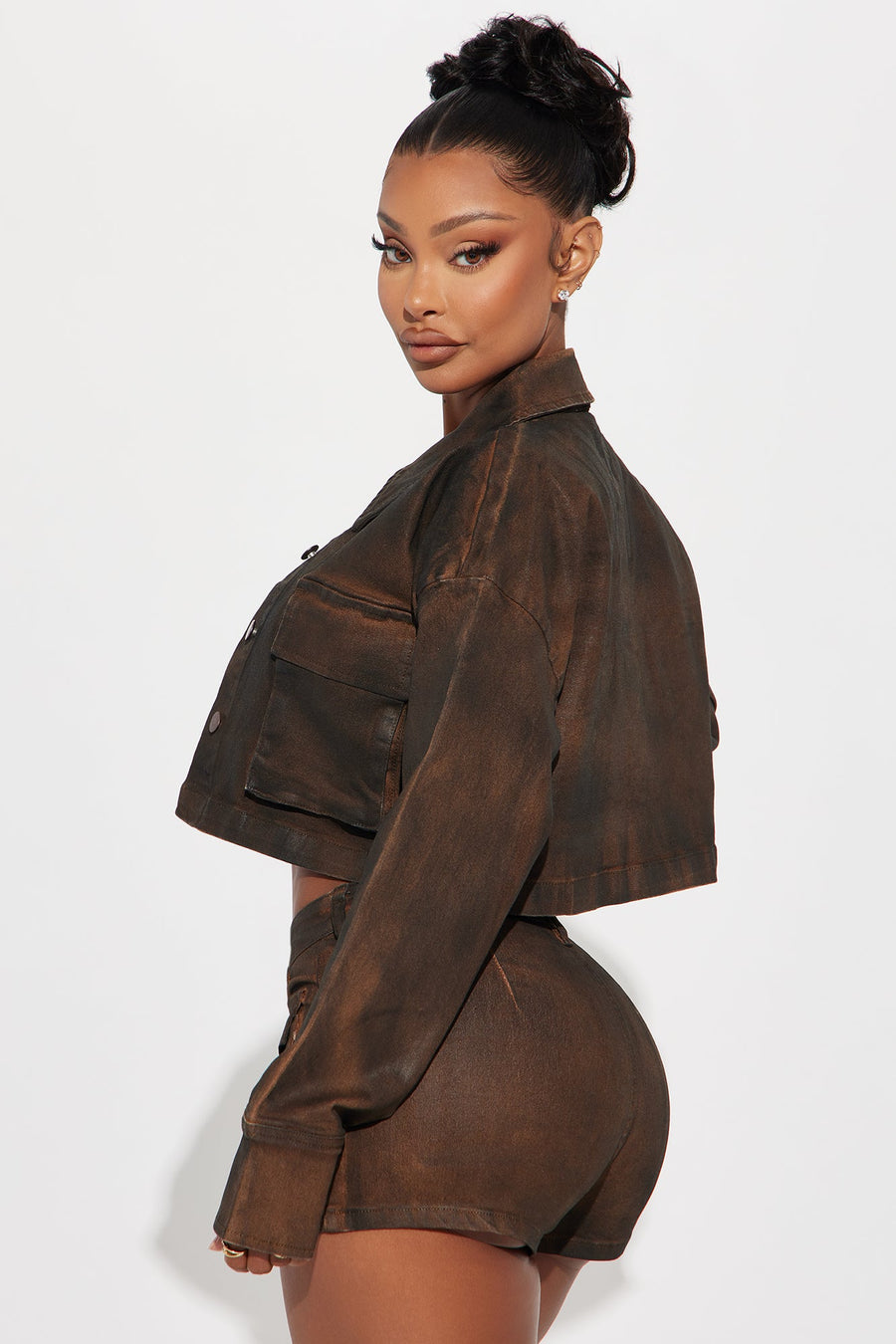 Taking Control Cropped Trucker Jacket - Chocolate