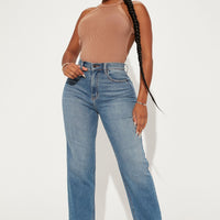 Uptown Stretch High Rise Straight Leg Jeans - Medium Blue Wash