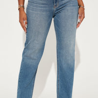 Uptown Stretch High Rise Straight Leg Jeans - Medium Blue Wash