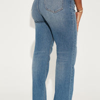 Uptown Stretch High Rise Straight Leg Jeans - Medium Blue Wash