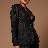 Denise Embroidered Blazer - Black