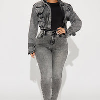 It's Giving High Stretch Curvy Skinny Jeans - Acid Wash Grey