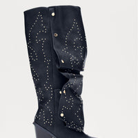 Armor Studded Knee High Boots - Black
