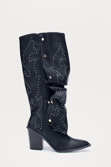 Armor Studded Knee High Boots - Black