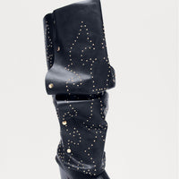 Armor Studded Knee High Boots - Black
