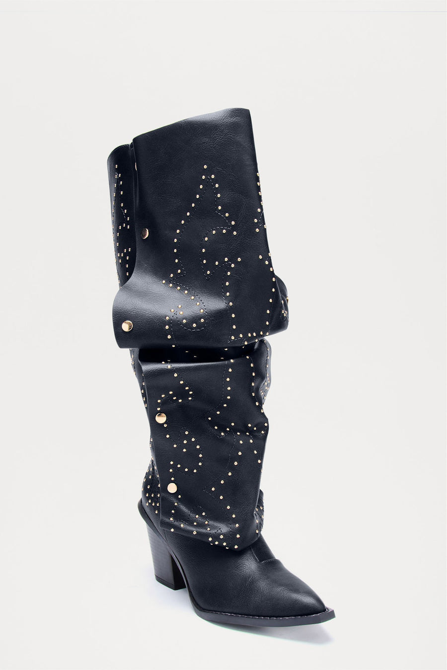 Armor Studded Knee High Boots - Black