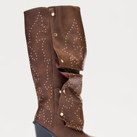 Armor Studded Knee High Boots - Brown