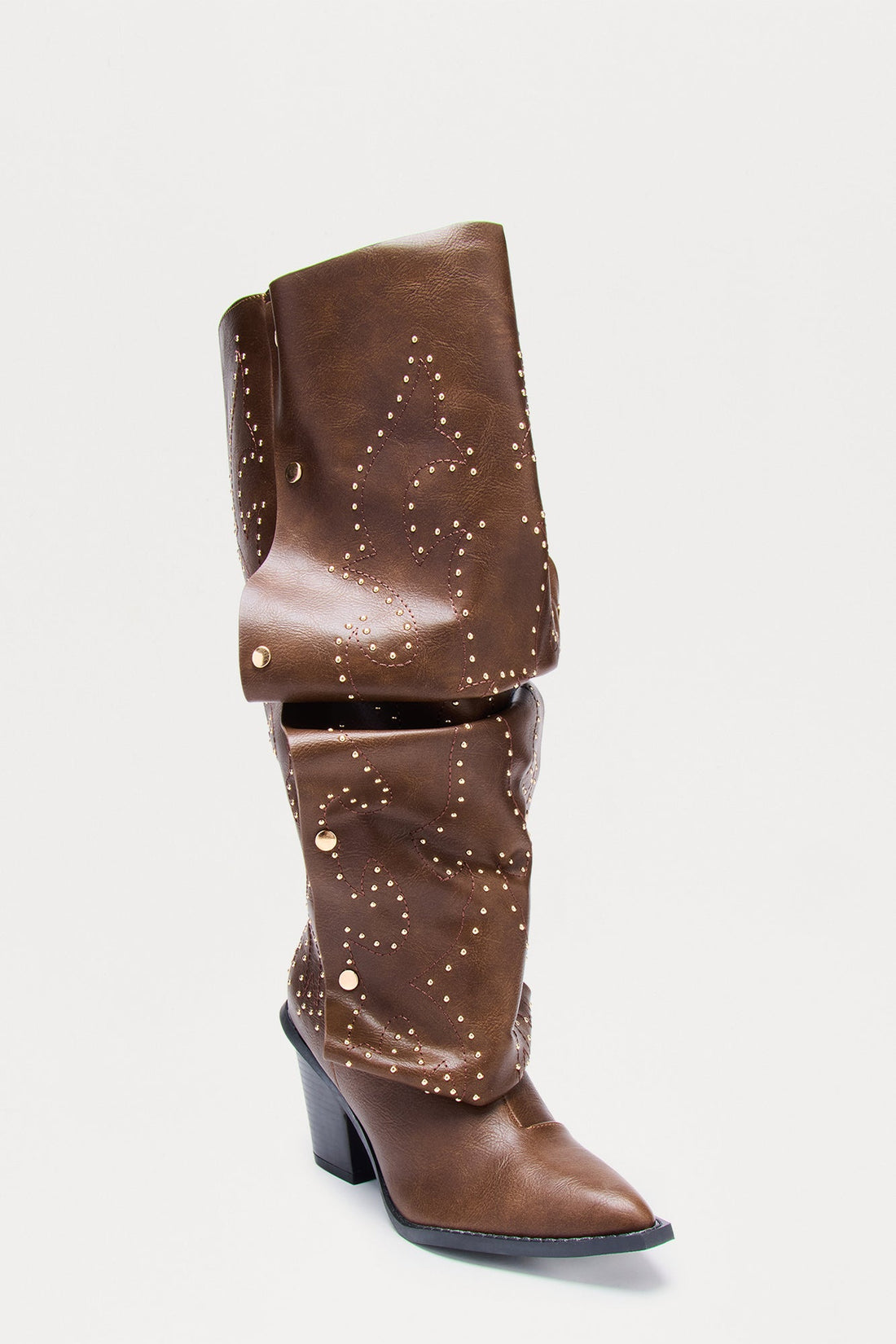 Armor Studded Knee High Boots - Brown